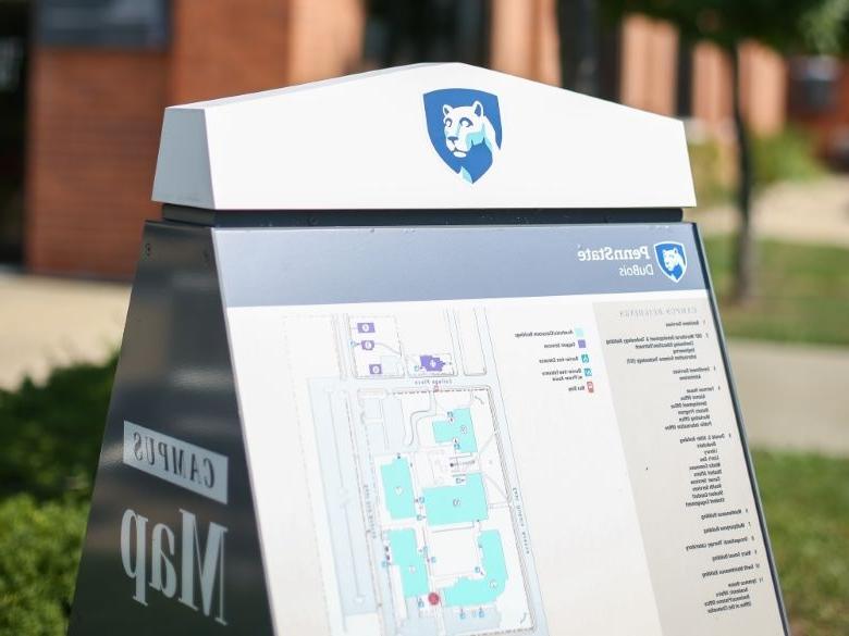 Campus Map Kiosk outside of Hiller